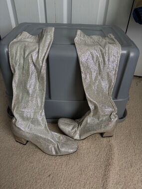 VINTAGE Silver Glitter Knee-High Boots